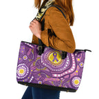 Australia Indigenous World Cancer Day Purple Aboriginal Leather Tote Bag Butterfly Ribbon