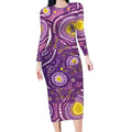Australia Indigenous World Cancer Day Purple Aboriginal Long Sleeve Bodycon Dress Butterfly Ribbon