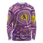 Australia Indigenous World Cancer Day Purple Aboriginal Long Sleeve Shirt Butterfly Ribbon