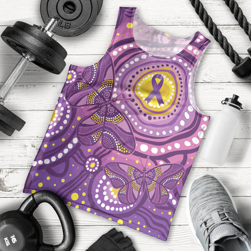 Australia Indigenous World Cancer Day Purple Aboriginal Men Tank Top Butterfly Ribbon