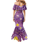 Australia Indigenous World Cancer Day Purple Aboriginal Mermaid Dress Butterfly Ribbon