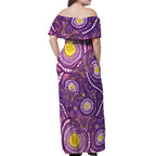 Australia Indigenous World Cancer Day Purple Aboriginal Off Shoulder Maxi Dress Butterfly Ribbon