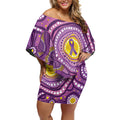 Australia Indigenous World Cancer Day Purple Aboriginal Off Shoulder Short Dress Butterfly Ribbon