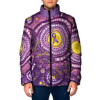 Australia Indigenous World Cancer Day Purple Aboriginal Padded Jacket Butterfly Ribbon