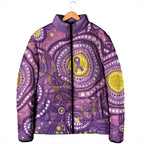 Australia Indigenous World Cancer Day Purple Aboriginal Padded Jacket Butterfly Ribbon