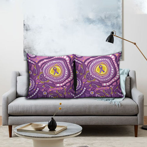 Australia Indigenous World Cancer Day Purple Aboriginal Pillow Cover Butterfly Ribbon
