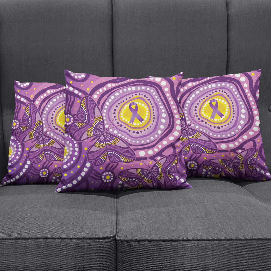 Australia Indigenous World Cancer Day Purple Aboriginal Pillow Cover Butterfly Ribbon