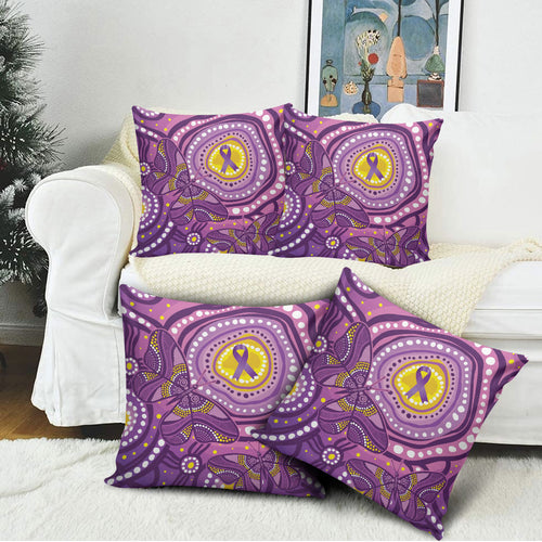 Australia Indigenous World Cancer Day Purple Aboriginal Pillow Cover Butterfly Ribbon
