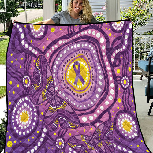 Australia Indigenous World Cancer Day Purple Aboriginal Quilt Butterfly Ribbon