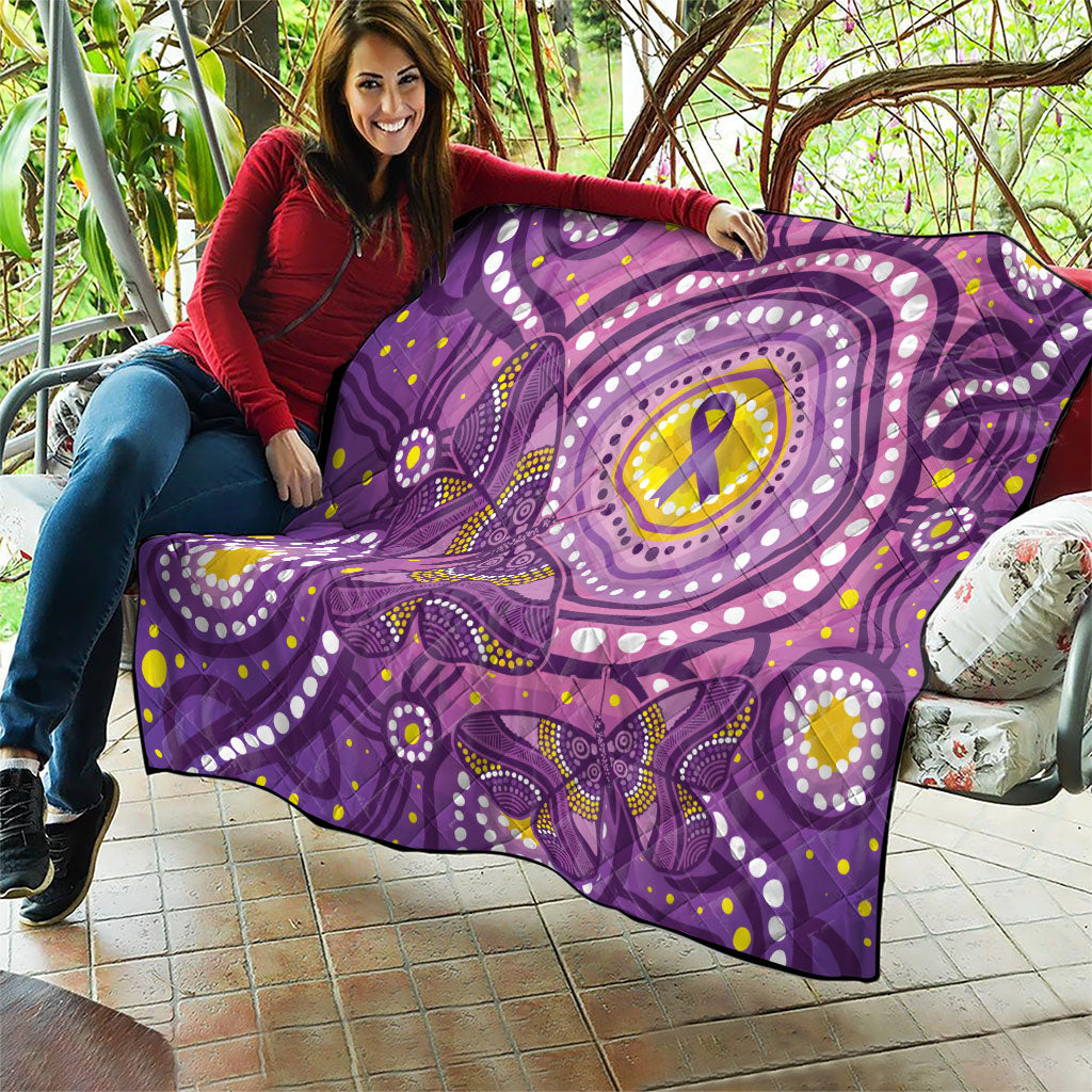 Australia Indigenous World Cancer Day Purple Aboriginal Quilt Butterfly Ribbon