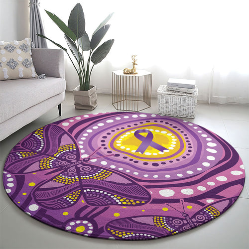 Australia Indigenous World Cancer Day Purple Aboriginal Round Carpet Butterfly Ribbon