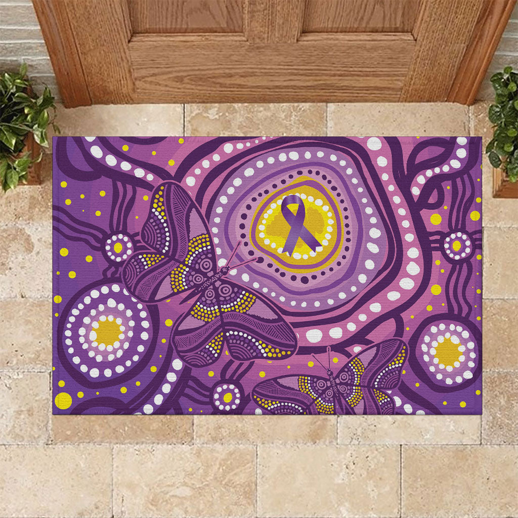 Australia Indigenous World Cancer Day Purple Aboriginal Rubber Doormat Butterfly Ribbon