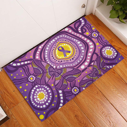 Australia Indigenous World Cancer Day Purple Aboriginal Rubber Doormat Butterfly Ribbon