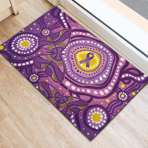 Australia Indigenous World Cancer Day Purple Aboriginal Rubber Doormat Butterfly Ribbon