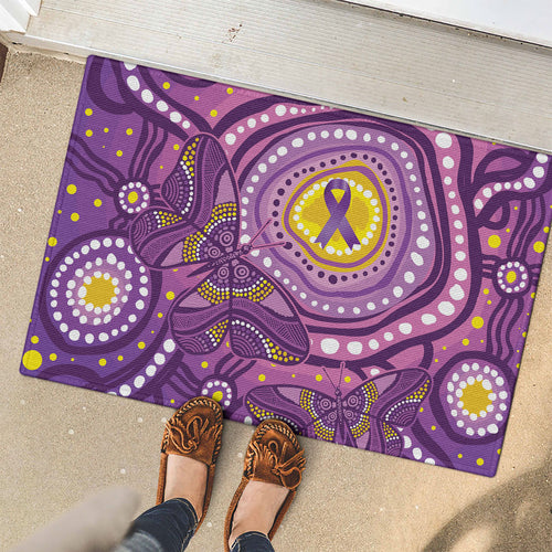 Australia Indigenous World Cancer Day Purple Aboriginal Rubber Doormat Butterfly Ribbon