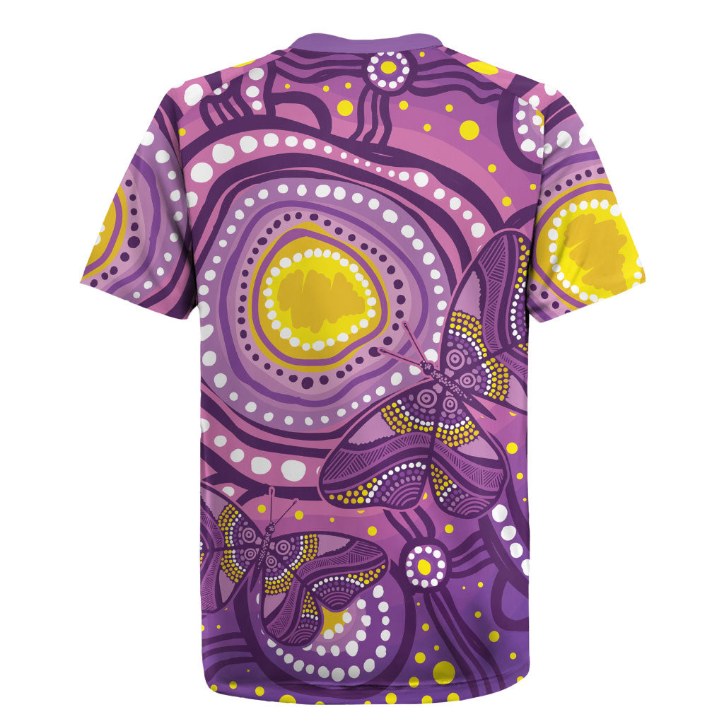 Australia Indigenous World Cancer Day Purple Aboriginal Rugby Jersey Butterfly Ribbon