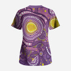 Australia Indigenous World Cancer Day Purple Aboriginal Scrub Top Butterfly Ribbon