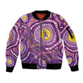 Australia Indigenous World Cancer Day Purple Aboriginal Sleeve Zip Bomber Jacket Butterfly Ribbon