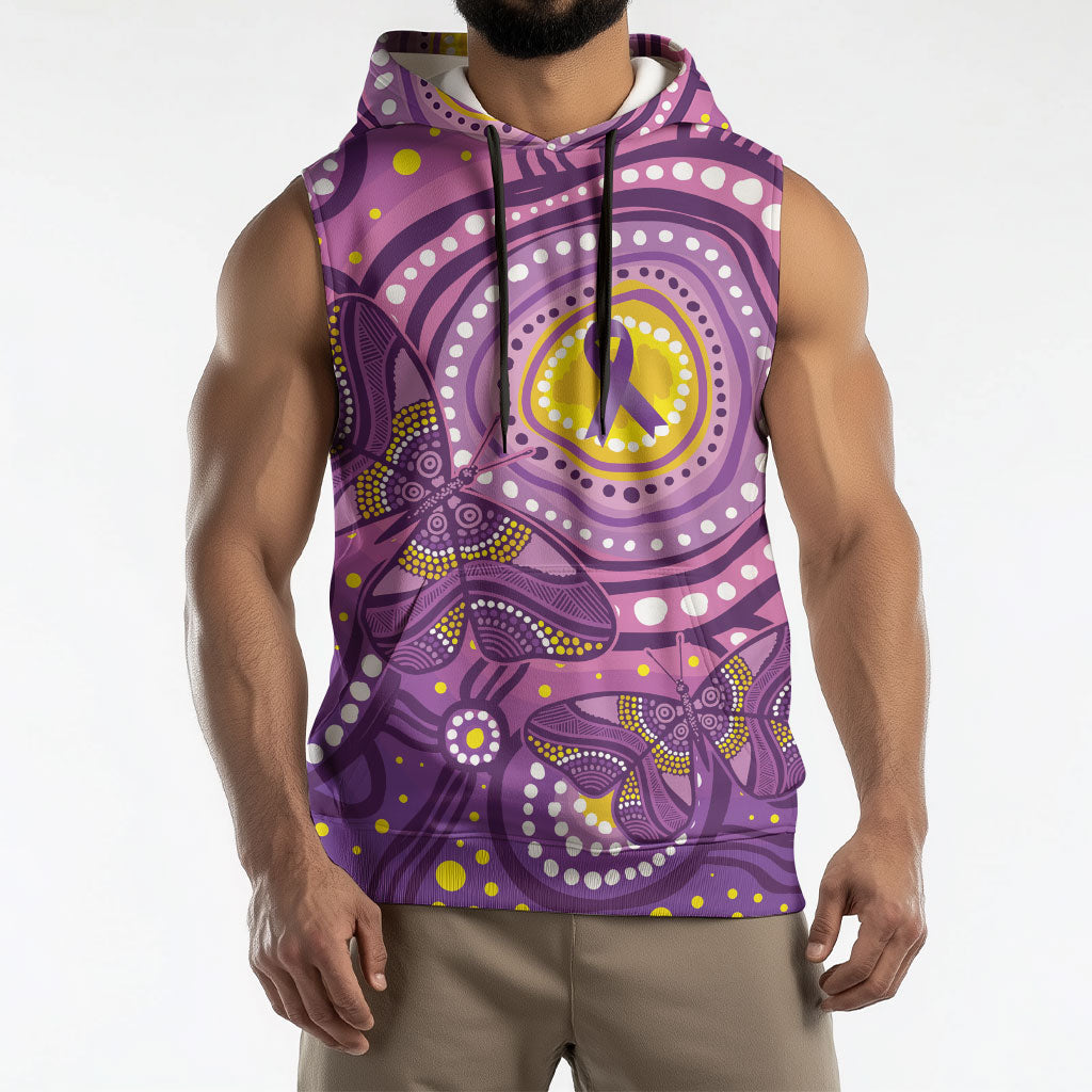 Australia Indigenous World Cancer Day Purple Aboriginal Sleeveless Hoodie Butterfly Ribbon