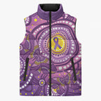 Australia Indigenous World Cancer Day Purple Aboriginal Sleeveless Puffer Jacket Butterfly Ribbon