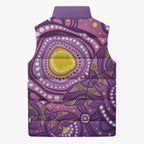 Australia Indigenous World Cancer Day Purple Aboriginal Sleeveless Puffer Jacket Butterfly Ribbon