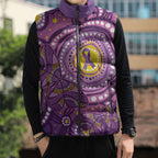 Australia Indigenous World Cancer Day Purple Aboriginal Sleeveless Puffer Jacket Butterfly Ribbon