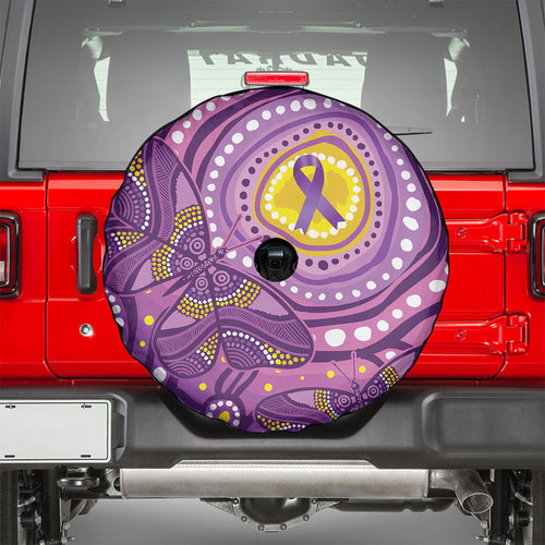 Australia Indigenous World Cancer Day Purple Aboriginal Spare Tire Cover Butterfly Ribbon