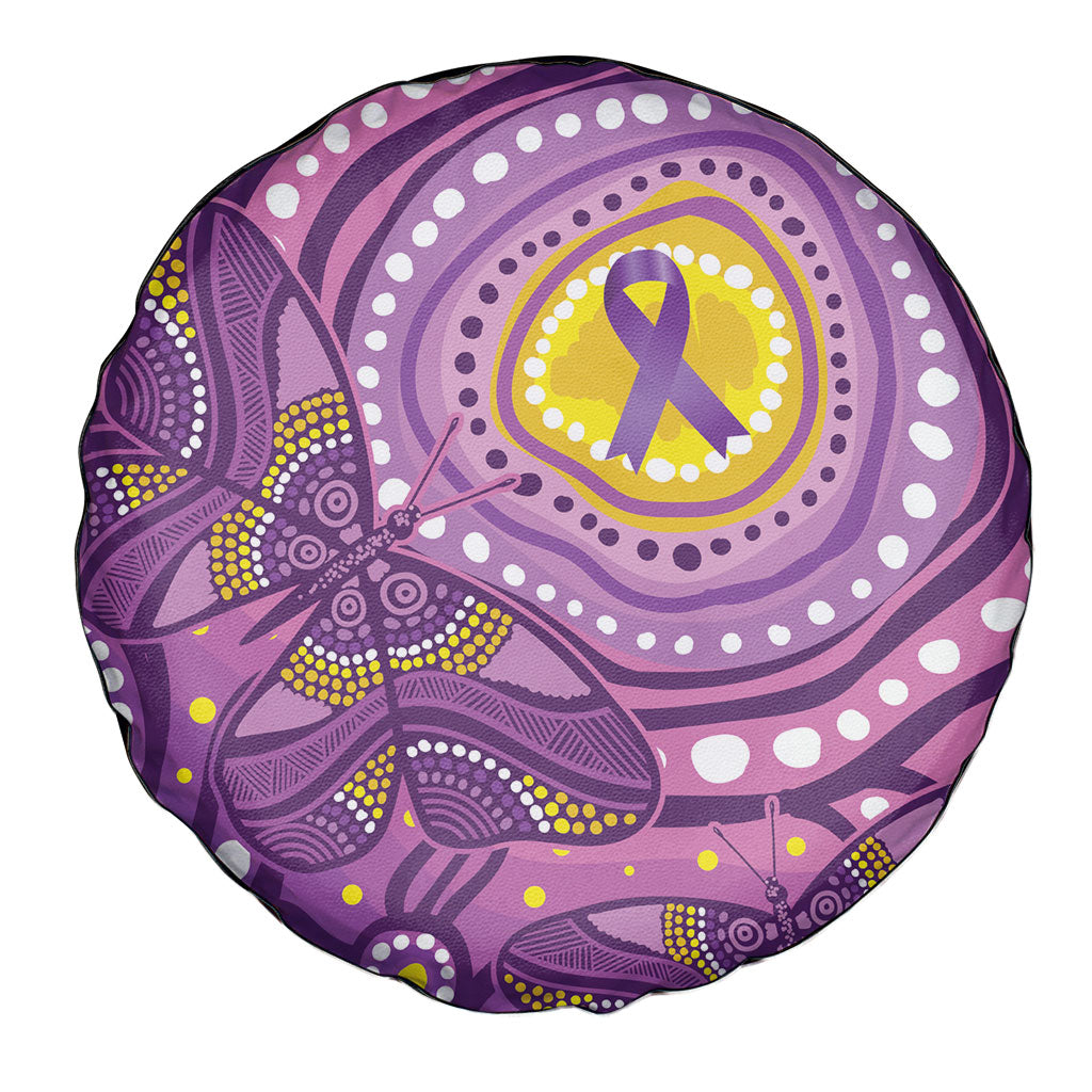 Australia Indigenous World Cancer Day Purple Aboriginal Spare Tire Cover Butterfly Ribbon