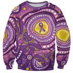 Australia Indigenous World Cancer Day Purple Aboriginal Sweatshirt Butterfly Ribbon