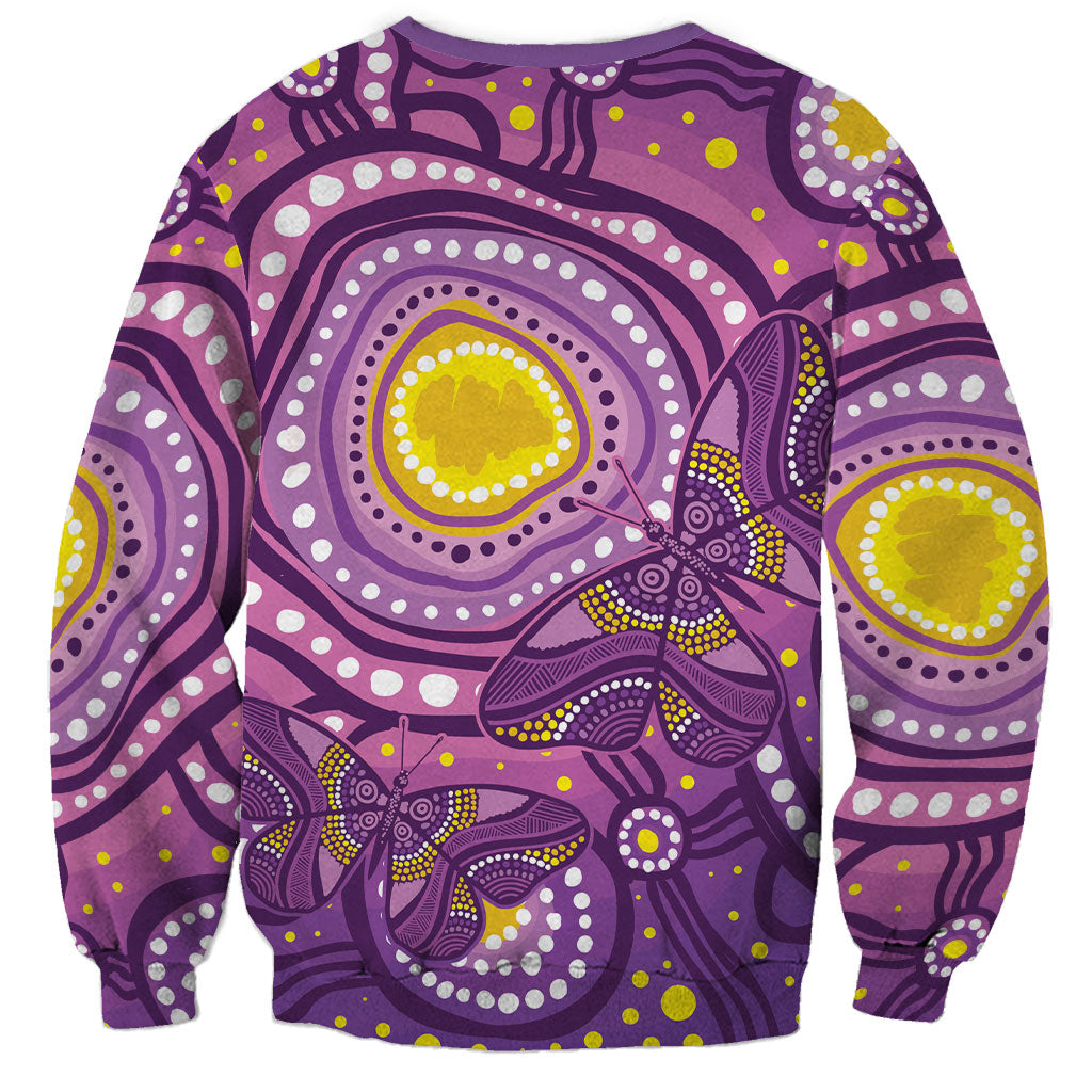 Australia Indigenous World Cancer Day Purple Aboriginal Sweatshirt Butterfly Ribbon