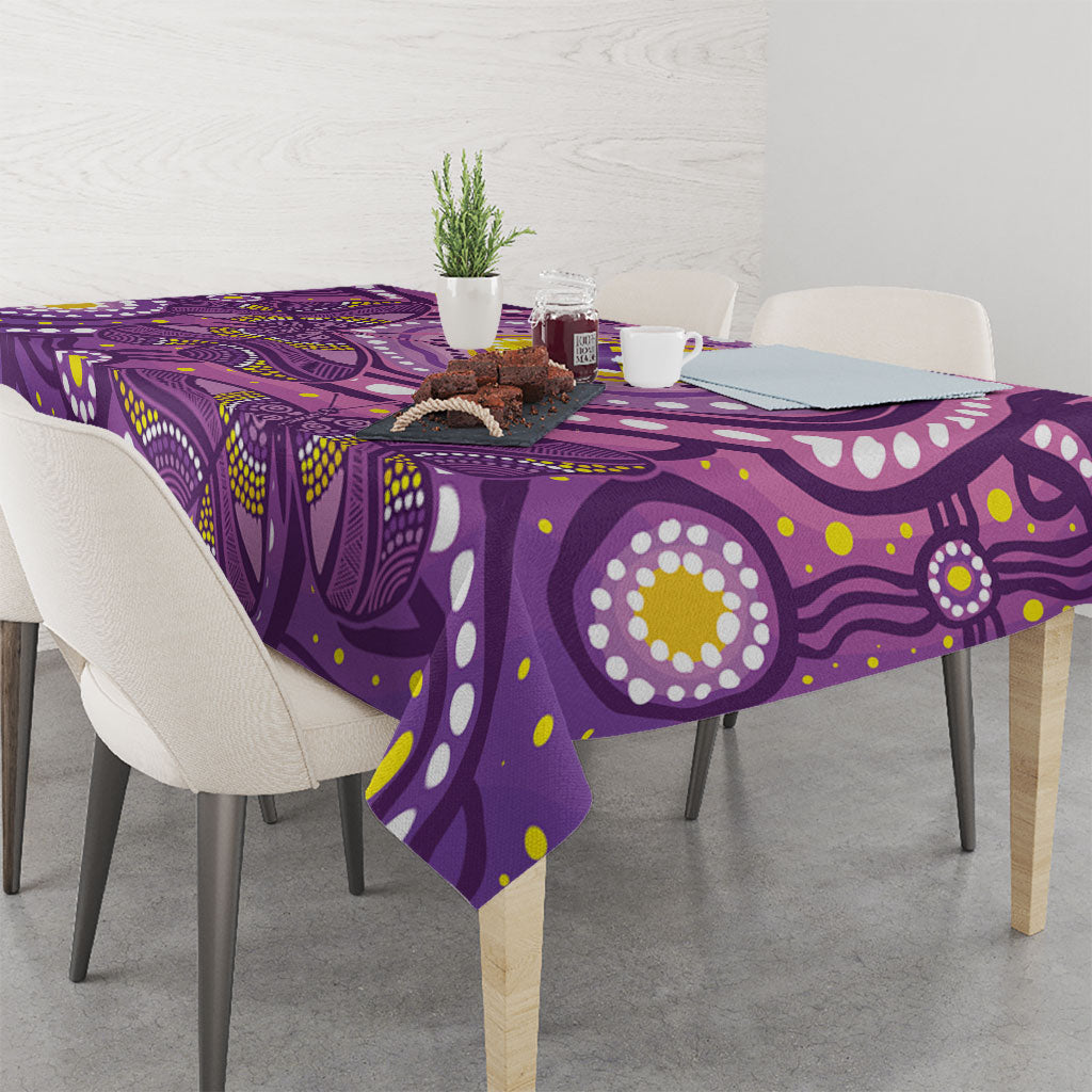 Australia Indigenous World Cancer Day Purple Aboriginal Tablecloth Butterfly Ribbon