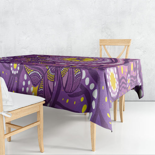 Australia Indigenous World Cancer Day Purple Aboriginal Tablecloth Butterfly Ribbon