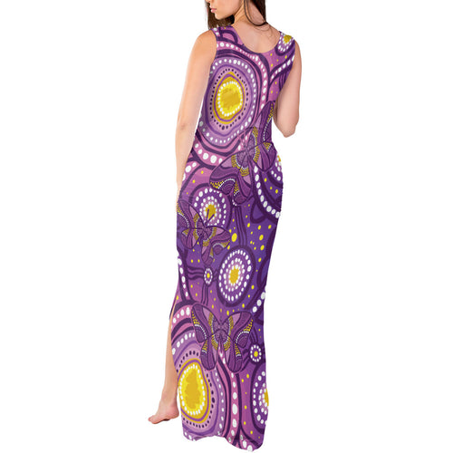 Australia Indigenous World Cancer Day Purple Aboriginal Tank Maxi Dress Butterfly Ribbon