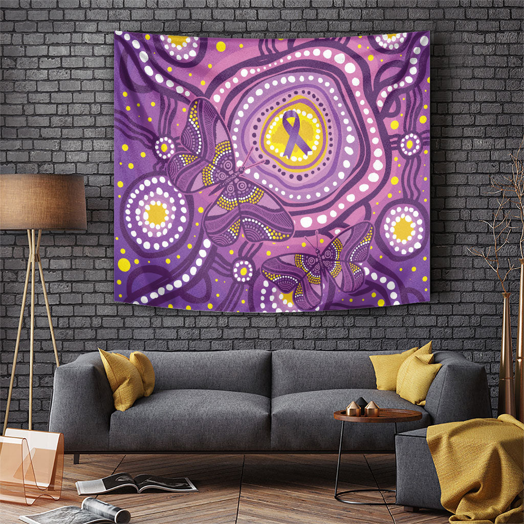 Australia Indigenous World Cancer Day Purple Aboriginal Tapestry Butterfly Ribbon