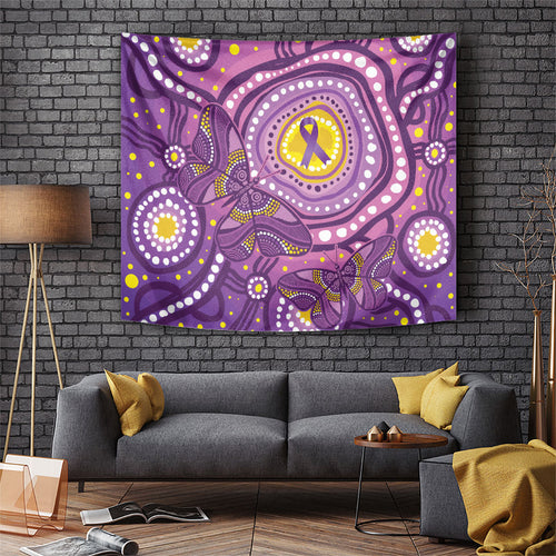 Australia Indigenous World Cancer Day Purple Aboriginal Tapestry Butterfly Ribbon