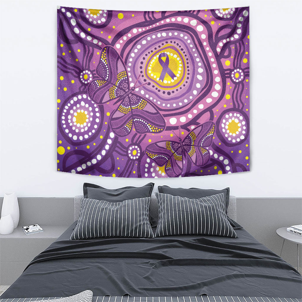 Australia Indigenous World Cancer Day Purple Aboriginal Tapestry Butterfly Ribbon