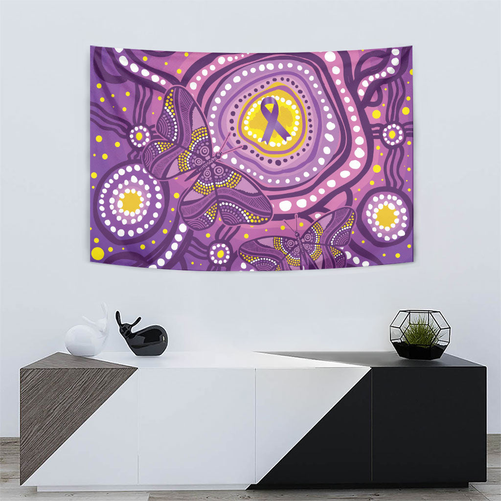 Australia Indigenous World Cancer Day Purple Aboriginal Tapestry Butterfly Ribbon