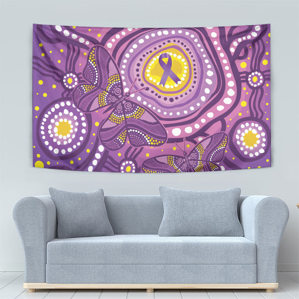 Australia Indigenous World Cancer Day Purple Aboriginal Tapestry Butterfly Ribbon