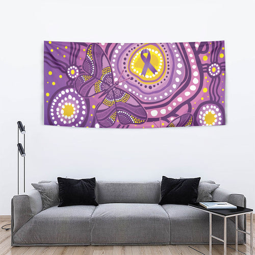 Australia Indigenous World Cancer Day Purple Aboriginal Tapestry Butterfly Ribbon