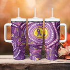 Australia Indigenous World Cancer Day Purple Aboriginal Tumbler With Handle Butterfly Ribbon