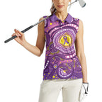 Australia Indigenous World Cancer Day Purple Aboriginal Women Sleeveless Polo Shirt Butterfly Ribbon