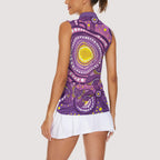 Australia Indigenous World Cancer Day Purple Aboriginal Women Sleeveless Polo Shirt Butterfly Ribbon