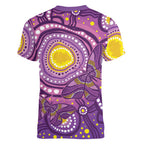 Australia Indigenous World Cancer Day Purple Aboriginal Women V-Neck T-Shirt Butterfly Ribbon