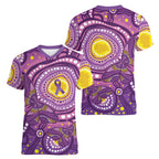 Australia Indigenous World Cancer Day Purple Aboriginal Women V-Neck T-Shirt Butterfly Ribbon