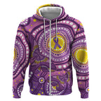 Australia Indigenous World Cancer Day Purple Aboriginal Zip Hoodie Butterfly Ribbon
