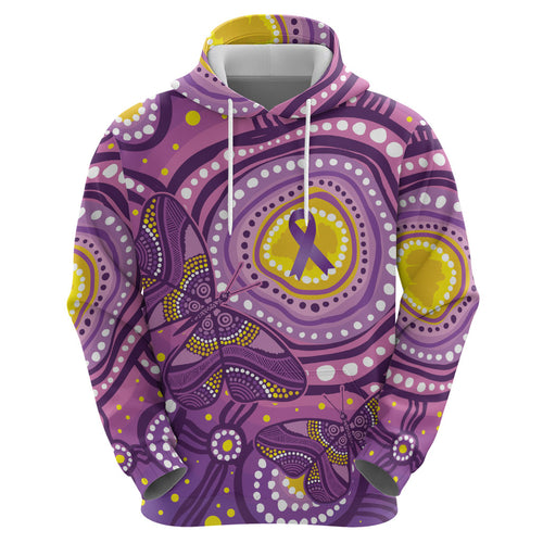 Australia Indigenous World Cancer Day Purple Aboriginal Zip Hoodie Butterfly Ribbon