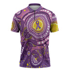 Australia Indigenous World Cancer Day Purple Aboriginal Zipper Polo Shirt Butterfly Ribbon