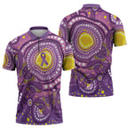 Australia Indigenous World Cancer Day Purple Aboriginal Zipper Polo Shirt Butterfly Ribbon