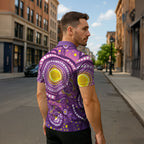 Australia Indigenous World Cancer Day Purple Aboriginal Zipper Polo Shirt Butterfly Ribbon