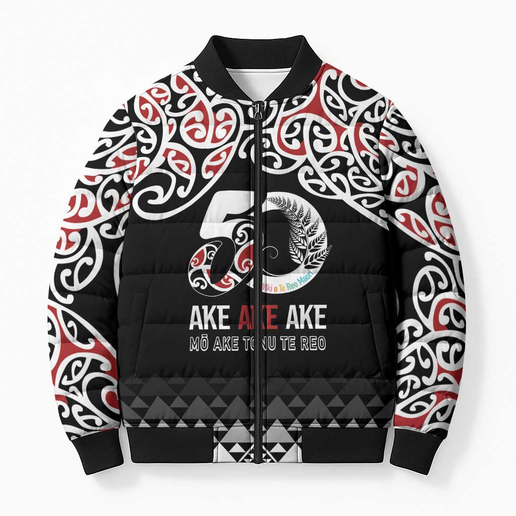 Kia Kaha Te Reo Maori Bomber Puffer Jacket 50 Years Mo Ake Tonu Te Reo - Aussie Hoodie